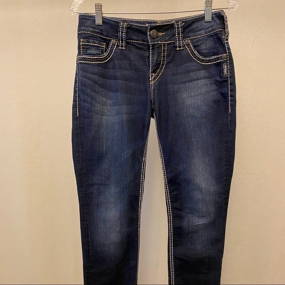 Silver Jeans Suki Skinny Low Rise Sz 27 (3/4) Dark Wash Jeans Back Flap Pockets - Picture 6 of 16